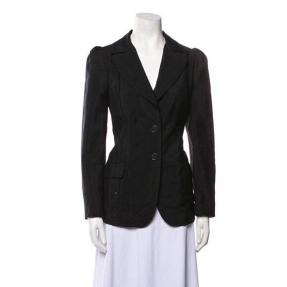 derek lam authentic solid black Wool long sleeve blazer jacket Large Xl Italy - Picture 1 of 9